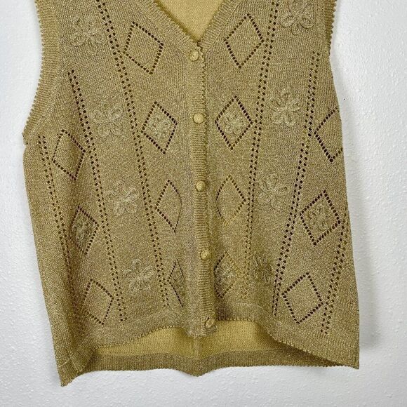 Vintage American Collection Sz. L Metallic Gold Knit Button Down Vest - Picture 2 of 8